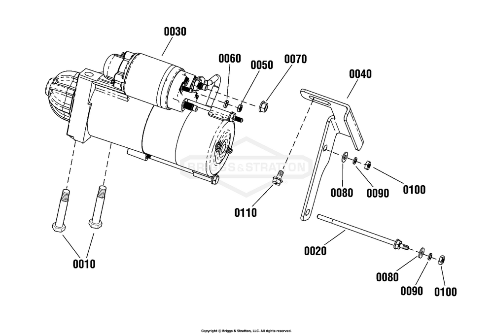 Engine Group - Starter Diagram and Parts List for 080015-02  Briggs and Stratton Generator